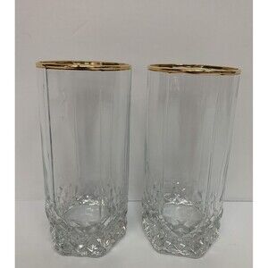 Vintage Pasabahce 24k Gold Rim Tumbler Glasses‎ Diamond Pattern Neoclassical Set